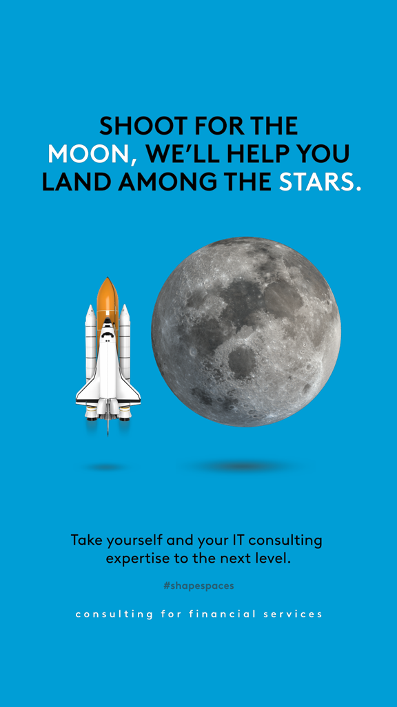 A spaceship next to the moon with text