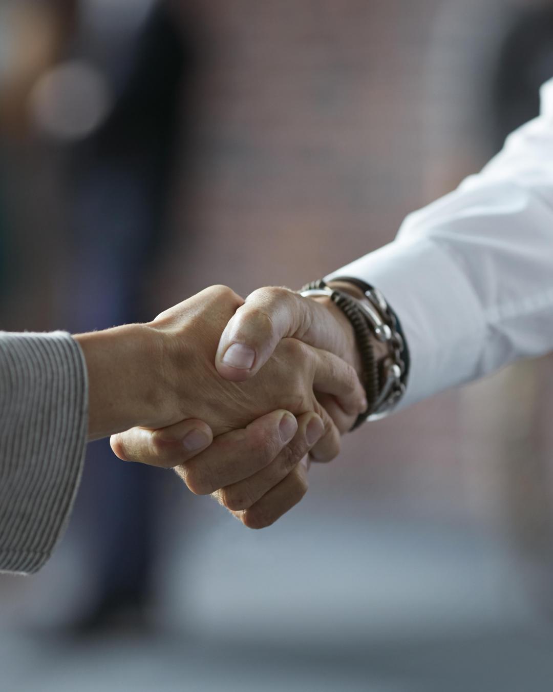 Two people shake hands