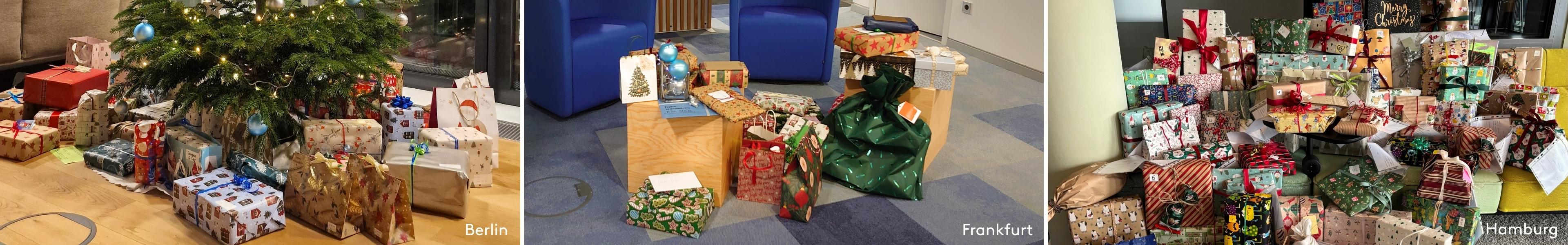 Verpackte Geschenke auf dem Boden der verschiedenen Standorte