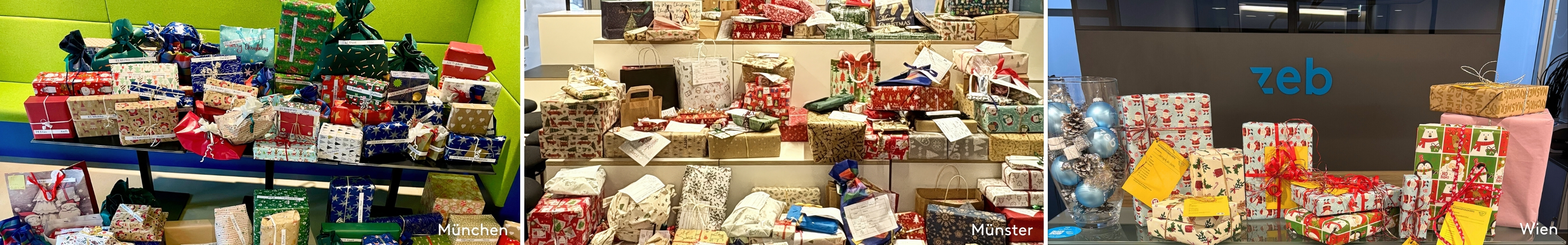 Verpackte Geschenke auf dem Boden der verschiedenen Standorte