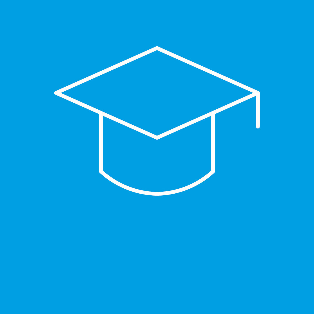 Ein weißer Umriss eines Doktorhuts.