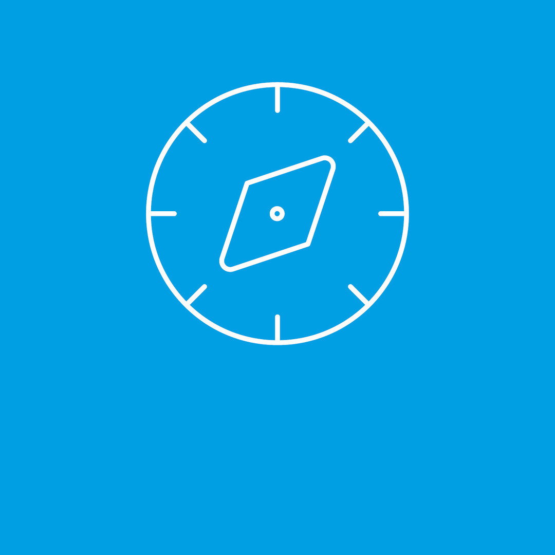 a white line drawing of a compass