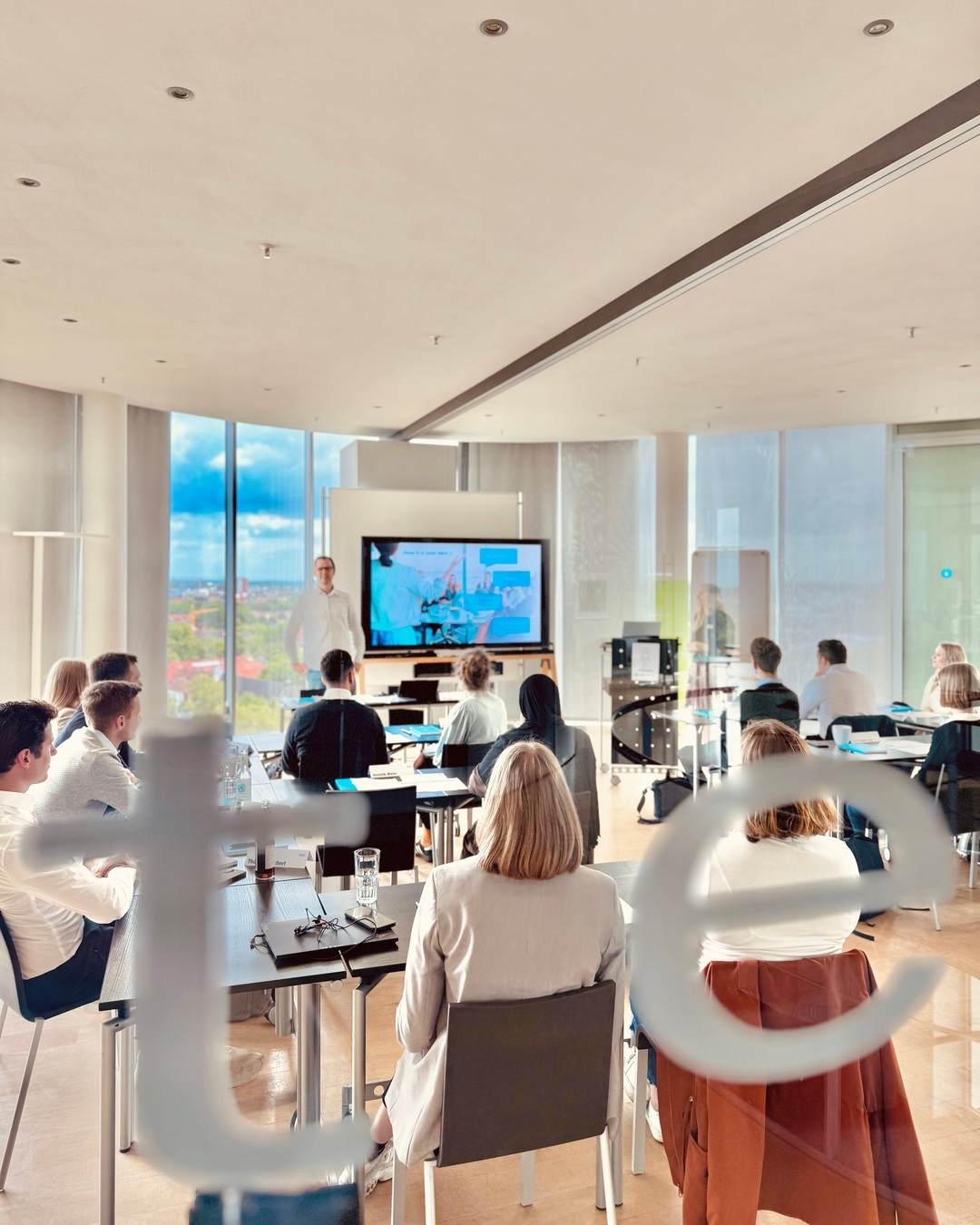 a group of people in a room