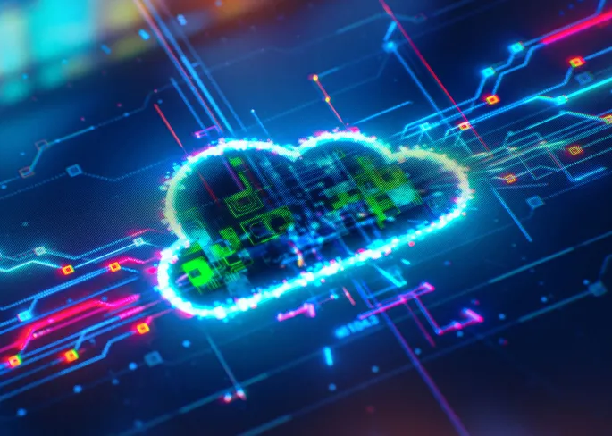 ein Computerbildschirm mit einer Wolke und Schaltleitungen