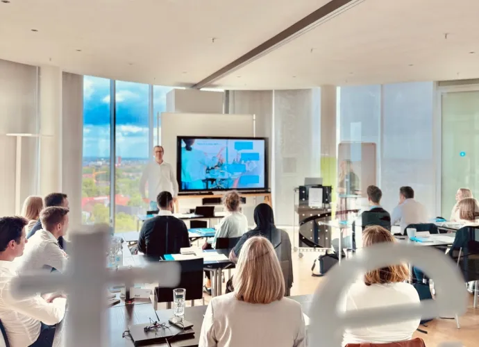 a group of people in a room