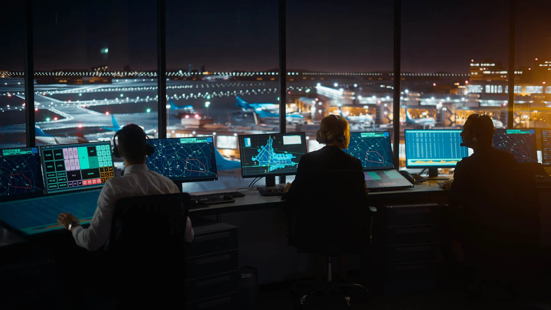 people sitting at computers in an airport